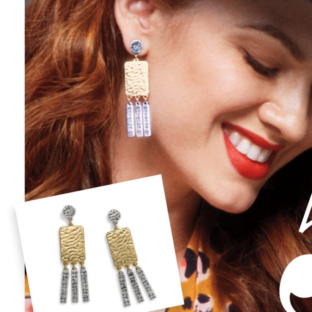CAbi Hammered Metal TRIO ID I.D. Earrings #2157 Gold Silver Tone New $39 - Picture 4 of 4